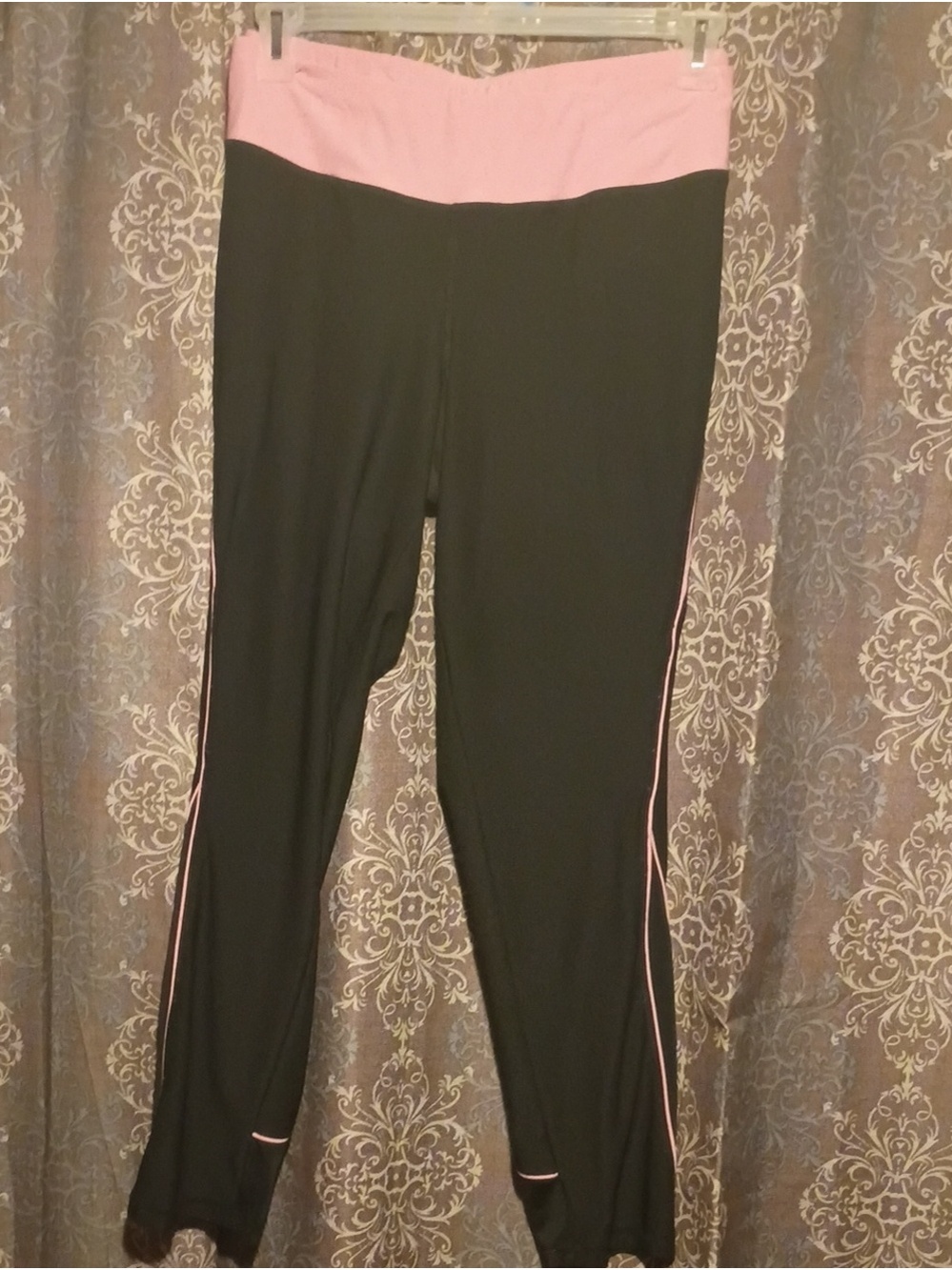 Avia Black Track Pants with Pink Waistband and Side Piping